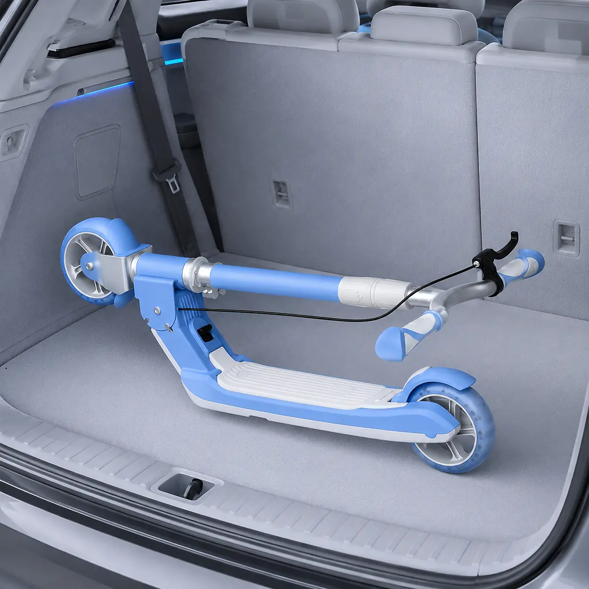 Folded Sapphire Blue Lumora GlowRide LED Kids Scooter