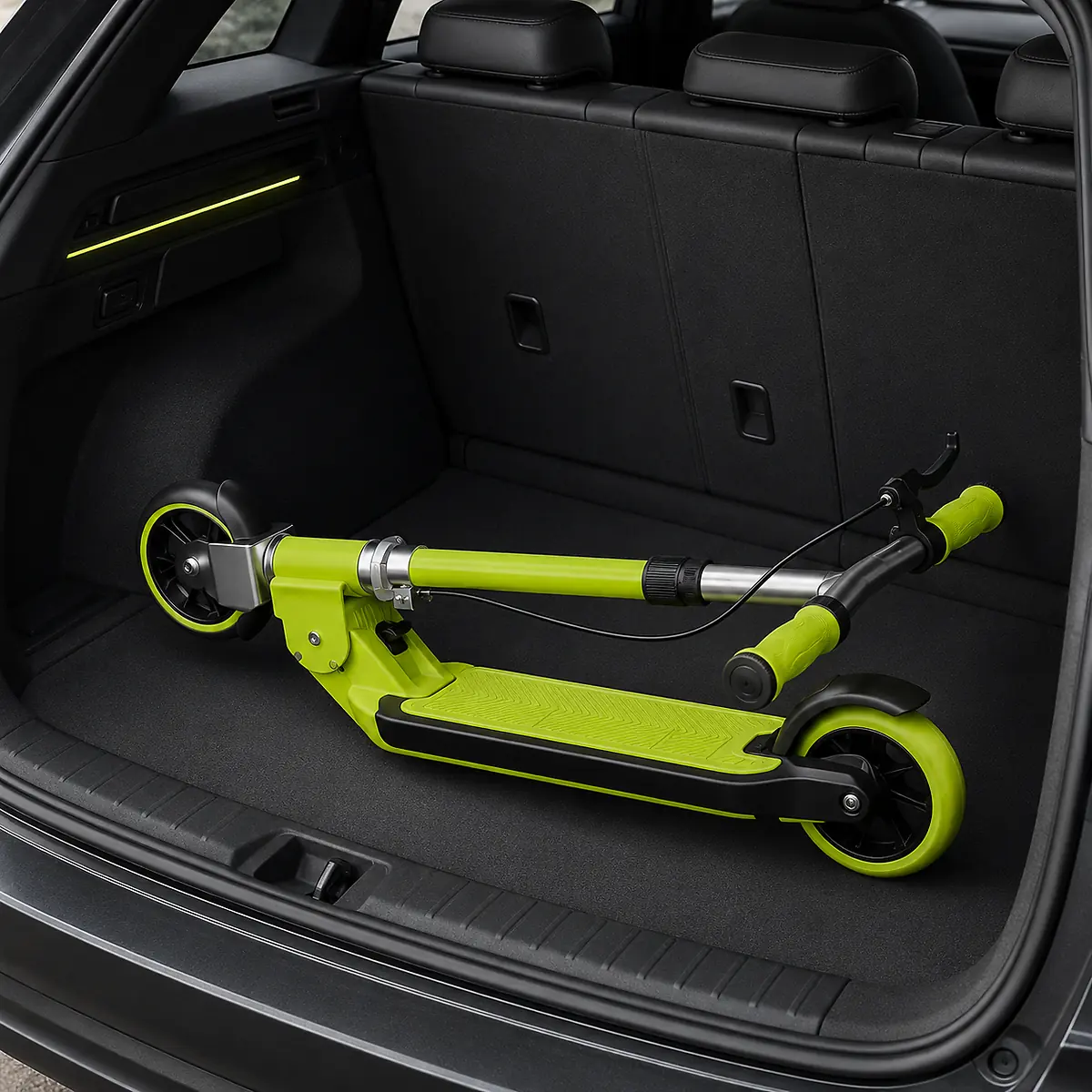 Folded Neon Lime Lumora GlowRide LED Kids Scooter